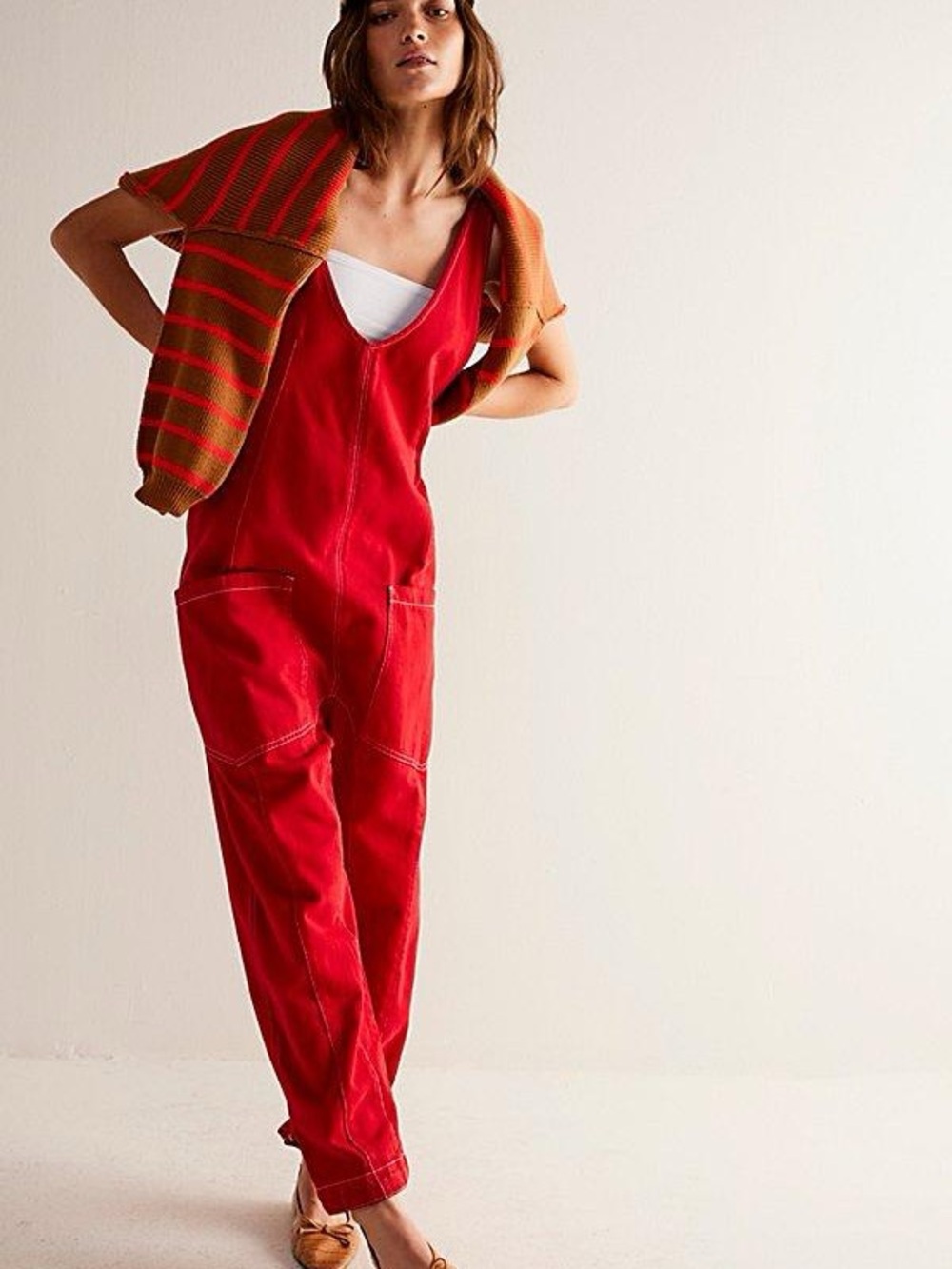 Free People Red Denim Overalls - Size XS